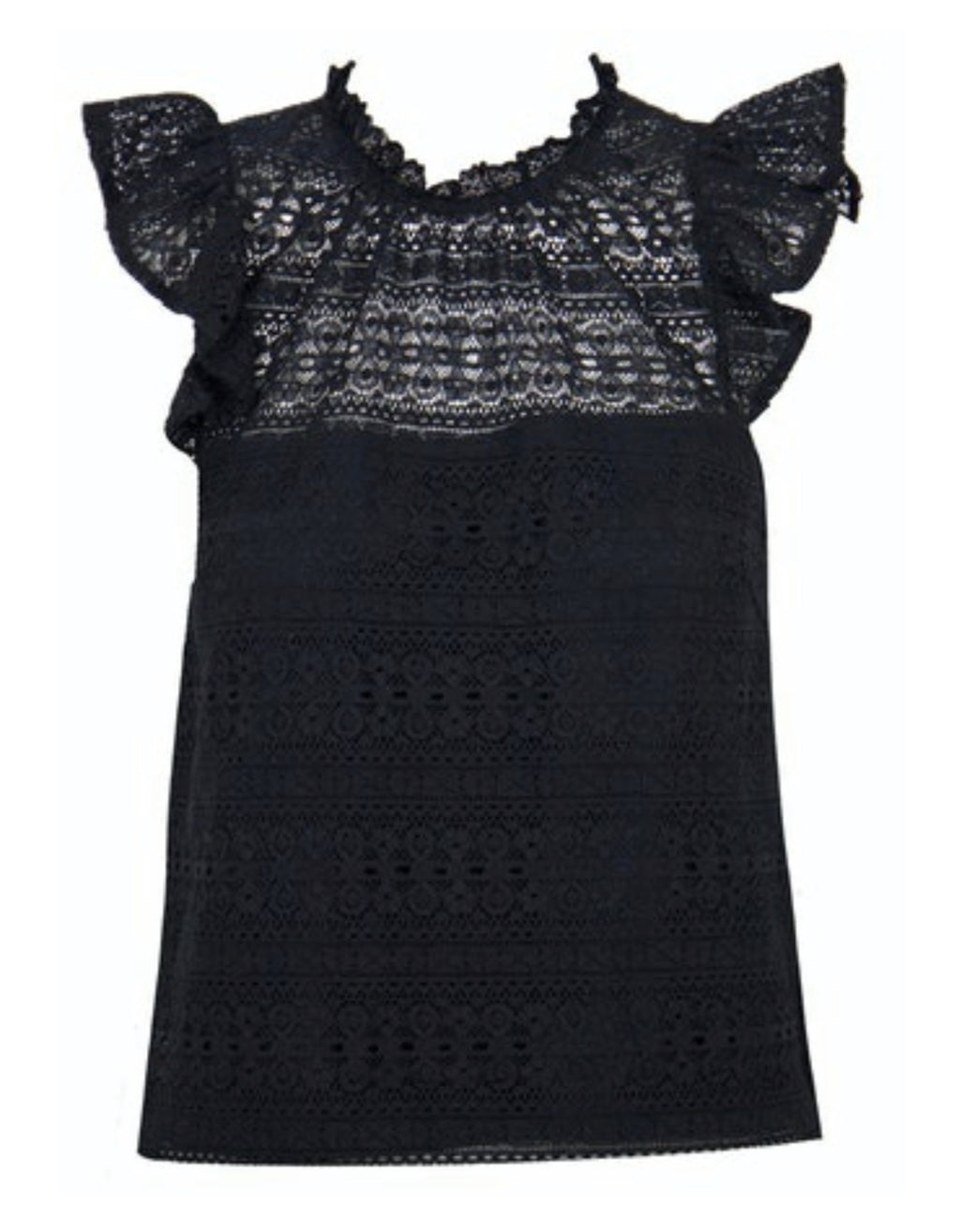 Look effortlessly chic in our Aurora Black Lace Top! With a combination of cotton and polyamide, this top is sure to last and won't wrinkle easily. The lining made of polyester and spandex ensures extra comfort and a perfect fit. The best part? It requires minimal effort to look stylish!   Details:   Shell: 67% Cotton 33% Polyamide  Lining: 92% Polyester 8% Spandex  Hand wash, hang to dry  Runs true to size