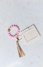 Pink/Gold O Wristband Keychain/ Cream Wallet