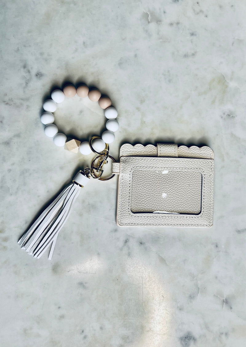 Boho Chic O Wristband Keychain/Cream Wallet